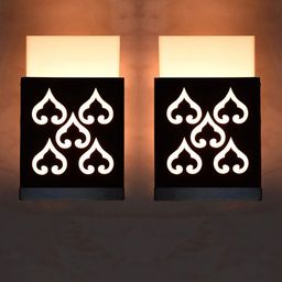 Gojeeva Black 2 Pieces Textured Contemporary Rectangle Shaped Wooden Wall Lamp-39