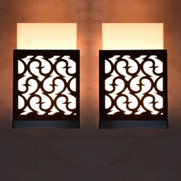 Gojeeva Black 2 Pieces Textured Contemporary Rectangle Shaped Wooden Wall Lamp-36