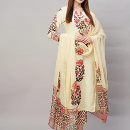 KALINI Floral Printed Regular Kurta with Trousers & Dupatta-16