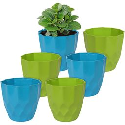Kuber Industries Set of 6 Turquoise-Blue Textured Planters-81