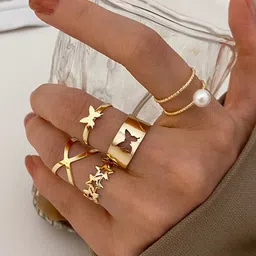 Jewels Galaxy Set Of 5 Gold-Plated Adjustable Finger Rings-48