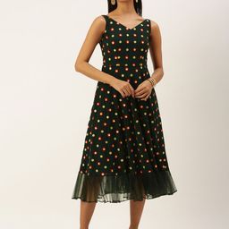 Ethnovog Green  Gold-Toned Floral Embroidered Georgette Midi Dress-picture-14