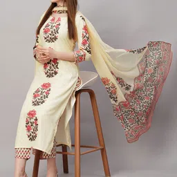 gosriki KALINI Floral Printed Regular Kurta with Trousers & Dupatta image 4