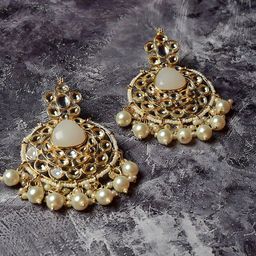 GRLIE Kundan Studded & Beaded Crescent Shaped Chandbalis image 2
