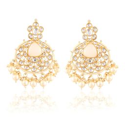 GRLIE Kundan Studded & Beaded Crescent Shaped Chandbalis image 3