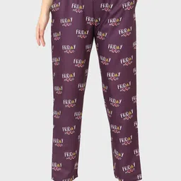 Sand Dune Women Purple Printed Cotton Lounge Pants-picture-0