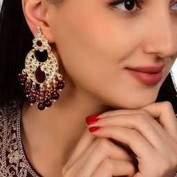 GRLIE Kundan Studded & Beaded Crescent Shaped Chandbalis image 1