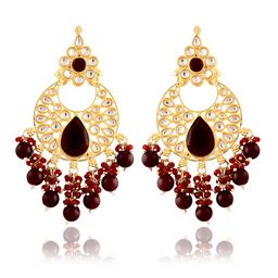 GRLIE Kundan Studded & Beaded Crescent Shaped Chandbalis image 3