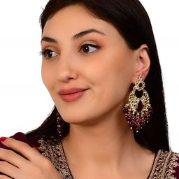 GRLIE Kundan Studded & Beaded Crescent Shaped Chandbalis image 4