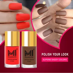 MI FASHION Set Of 2 Unique Soft Matte Nail Polish - Nude,Orange - 9.9 ml-52