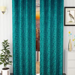 Homefab India Turquoise Blue & Black Set of 2 Room Darkening Long Door Curtains 9 Feet-8