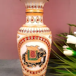apka mart White Textured Marble Flower Vase-image-6