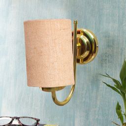 Devansh Beige & Gold-Toned Textured Contemporary Metal Cylinder Wall Lamps-1