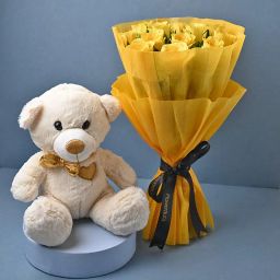 Delightful Yellow Roses Bouquet N Teddy Bear-18