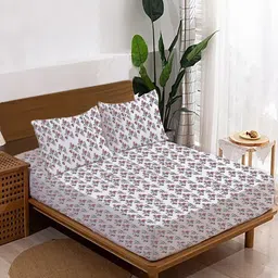 Modern Threads White & Red Floral Microfiber 300 TC 2 Queen Bedsheet Set-2.28 m x 2.28 m-20