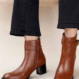 Bxxy Women Buckle Ankle Zipper Casual Block-Heeled Chelsea Boots-image-3