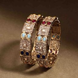 PANASH Set Of 2 Gold-Plated American Diamond Stone Studded Bangles-45