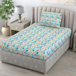 BOMBAY DYEING Dream Lover Blue Floral Cotton 104 TC Single Bedsheet Set 2.24 m x 1.4 m-image-87