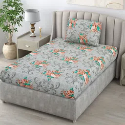 BOMBAY DYEING Dream Lover Grey Floral Cotton 104 TC Single Bedsheet Set 2.24 x 1.4 m-image-78