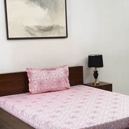 BOMBAY DYEING Pink & White Floral Pure Cotton 120 TC Single Bedsheet Set 1.50 x 2.24 Mts-image-76