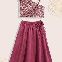 Biba Girls Pink & Gold-Toned Printed Ready to Wear Lehenga & Blouse-56