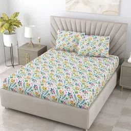 BOMBAY DYEING Dream Lover Green Floral Cotton 104 TC Queen Bedsheet Set 2.54 x 2.24m-image-82