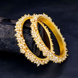 Sukkhi Set of 2 Gold-Plated & White Pearl-Studded Ravishing Bangles-image-88