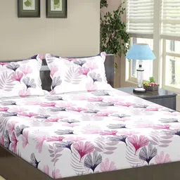 Trance Home Linen Printed Cotton 180 TC Fitted Double King Bedsheet With 2 Pillow Covers-image-22