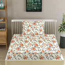 Trance Home Linen Rust Printed 180 TC Cotton Fitted Single Bedsheet with 1 Pillow Cover-3