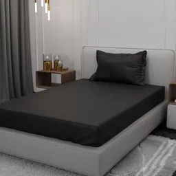 Stoa Paris Date Night Black Polyester 300 TC Single Fitted Bedsheet With 1 Pillow Cover-image-84