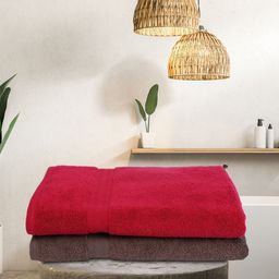 BIANCA Set Of 2 Red & Brown Solid 380 GSM Pure Cotton Terry Bath Towels-image-39