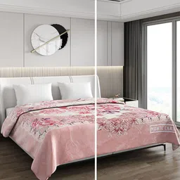 Monte Carlo White & Pink Floral Printed Heavy Winter Double Bed Blanket-image-11