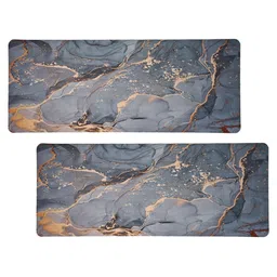 Kuber Industries Grey & Beige 2 Pieces Abstract Memory Foam Bed Side Runners image 2