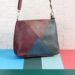 Mochi Brown Colourblocked PU Oversized Structured Shoulder Bag with Cut Work-18