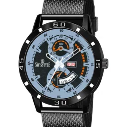 SWISSTYLE Men Black Brass Printed Dial & Black Straps Analogue Watch SS-GR066-9