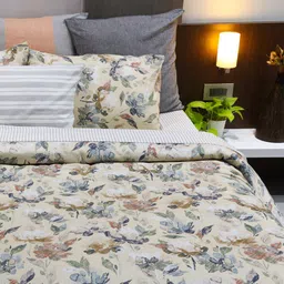 BLUE DAHLIA Vintage Beige Floral 250 TC Cotton Fitted King Bedsheet & 2 Pillow Covers-image-36