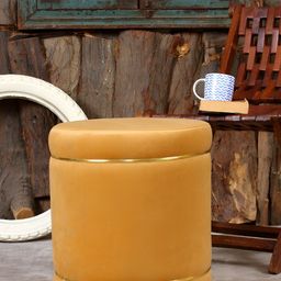 Shadowkart Beige Cylindrical Wooden Ottoman-image-53