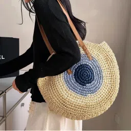 NFI Essentials Multi-Color Ethnic Knitted Straw Wicker Woven Design Handmade Hobo Beach Handbag-picture-30