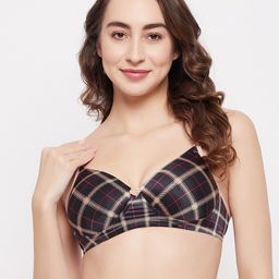 Clovia Black Checked Full Coverage Lightly Padded T-shirt Bra With All Day Comfort-13