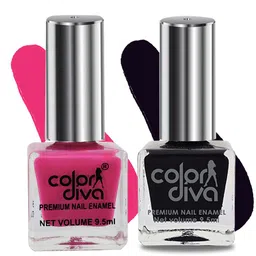 Adbeni Set of 2 Color Diva High Shine Nail Polish 9.5ml Each - Pink-Black-26