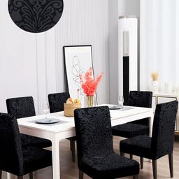 Cortina Black 6 Pieces Self Design Chair Covers-image-8