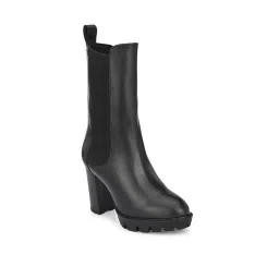 Delize Black Solid Women Vegan Leather Calf Length-picture-29