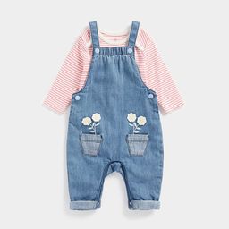 Mothercare Infant Girls Floral Embroidered Dungarees With Bodysuit-47