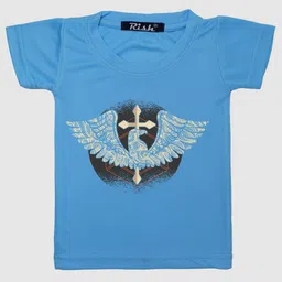 RISH Kids Blue Eagle & Cross Printed Polyester T-shirt-image-89