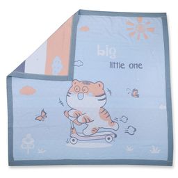 Baby Moo Blue & White Printed Cotton Mild Winter 210 GSM Single Bed Blanket-82