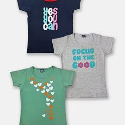 Here&Now X Game Begins Girls Set of 3 Assorted Printed Pure Cotton T-shirts-43