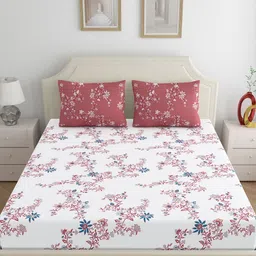 Home Ecstasy Red Pure Cotton Floral Printed 140TC King Bedsheet Set 2.74 m X 2.20 m-16