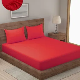 HOSTA HOMES Red Striped 300 TC King Bedsheet with 2 Pillow Covers-image-44