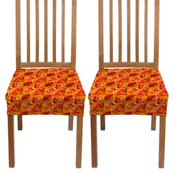Lazi 2 Pieces Orange-Colored Stretchable Dining Chair Seat Covers-picture-37
