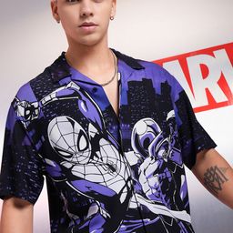 HIGHLANDER Marvel Men Spider-Man Printed Cuban Collar Viscose Relaxed Shirt-image-99